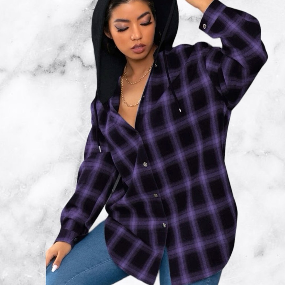 SHEIN Purple Plaid Flannel Shirt